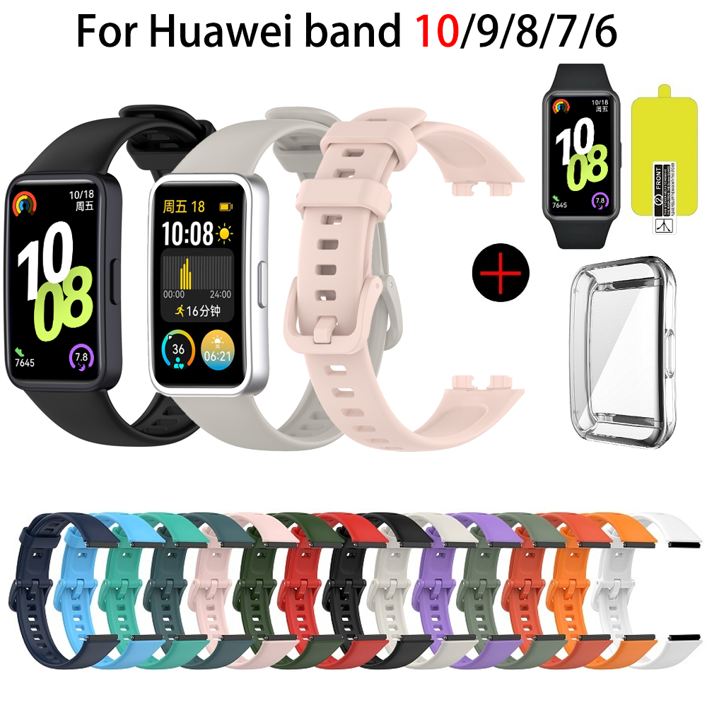 สายรัดซิลิโคนพร้อมเคสเชลล์ฝาครอบป้องกันสร้อยข้อมือสําหรับ Huawei Band 11 Pro 10 9 8 7 6 / Honor Band 7 6