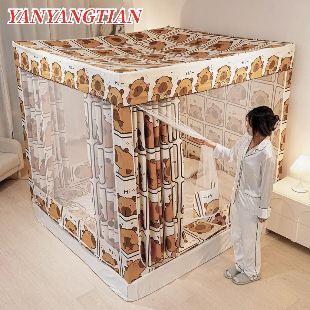 YANYANGTIAN มุ้ง มุ้งเต็นท์ มุ้งกันยุงล้อมรอบทั้งหมด ผ้าม่านแบบถอดได้ วงเล็บเต็มกรอบ 4/5/6/6.6/10ฟุต