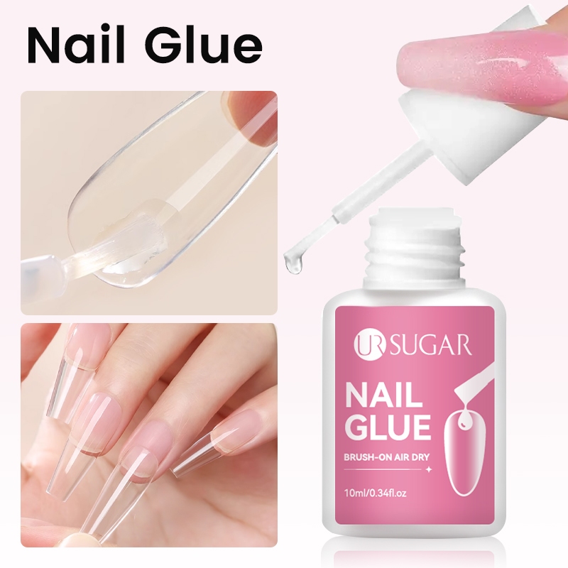 UR SUGAR 10ml กาวติดเล็บสําหรับเล็บปลอม Air Dry Glitter อะคริลิคเล็บกาวเล็บเครื่องมือเล็บ Rhinestone กาวพร้อมแปรง
