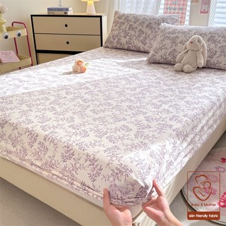 XiaoDaizi Purple Floral Bedsheet No lukot No gusot Fully garterized Fitted Bed Sheet Single/Double/Queen Size (Non set)