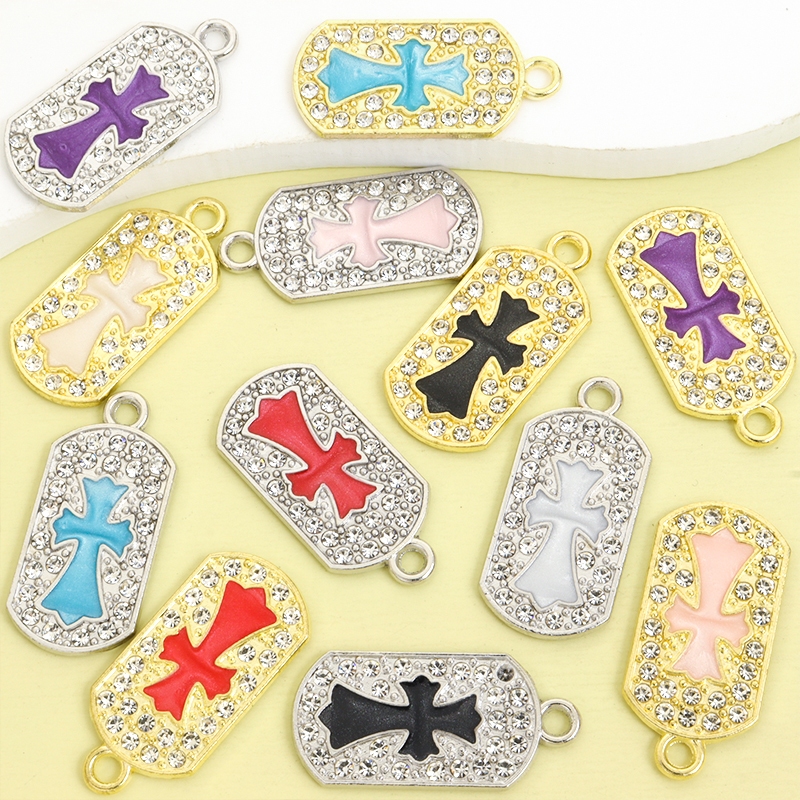 10ชิ้นสไตล์อเมริกัน6สีหยดน้ํามันข้ามกองทัพบัตรเสน่ห์,เต็ม พลอยเทียม ฝังสแควร์โลหะผสมจี้สําหรับ ทําเอง ฮิปฮอปพังก์สร้อยคอเสื้อกันหนาวโซ่พวงกุญแจ,อุป ราคา ถูกที่สุด ดีลบีเคเค