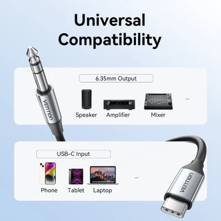 Vention สายสัญญาณเสียง TRS USB-C ถึง 6.35 มม. พร้อม DAC 48K/16bit Hi-Fi อลูมิเนียมอัลลอยด์ Plug & Play สําหรับโทรศัพท์/อินเทอร์เฟซเสียง/Mixer