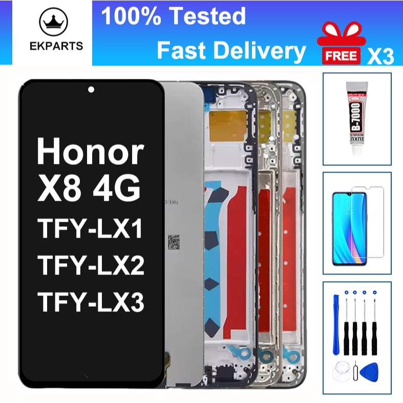 ทดสอบ 100% LCD สําหรับ Huawei Honor X8 4G TFY-LX1 TFY-LX2 จอแสดงผล Touch Screen Digitizer TFY-LX3 เป