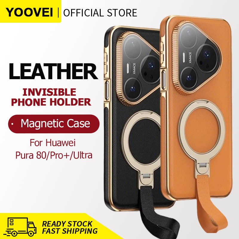 YOOVEI เหมาะสําหรับ Huawei Pura 80 Pro/80 Pro+/ 80 Ultra เคสโทรศัพท์หนังแท้ Pura 70 Pro/Pro + เลนส์รวมทุกอย่างเคสป้องกันโทรศัพท์เข็มขัดนุ่มวงเล็บแม่เหล็ก-สไตล์ใหม่