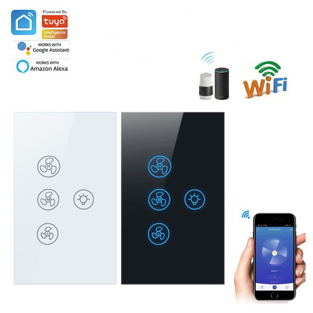 Tuya WiFi พัดลมเพดานแสงสมาร์ท Touch Switc APP รีโมทคอนโทรลทํางานร่วมกับ Alexa และ Google