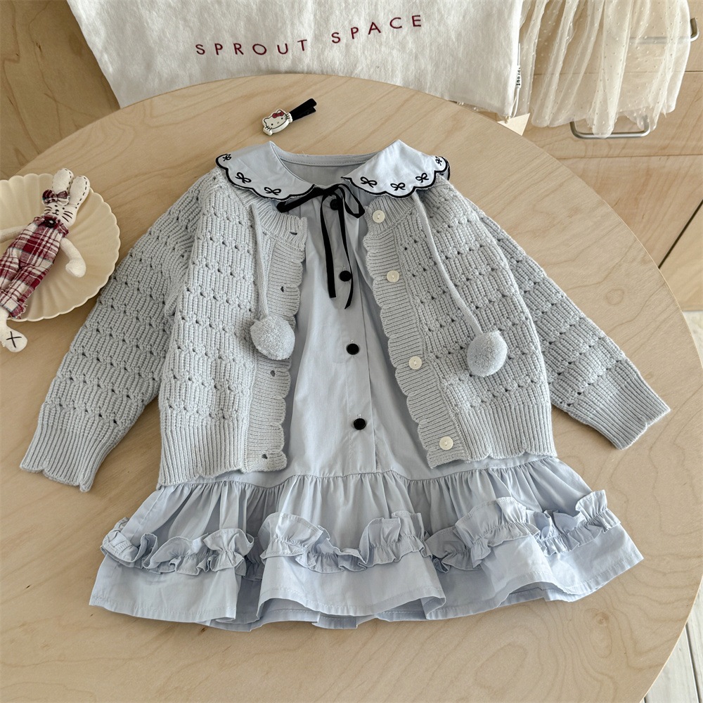 เวอร์ชั่นเกาหลีเสื้อผ้าเด็กชุดฤดูใบไม้ร่วงสไตล์ตะวันตกเด็กชุดเจ้าหญิงคาร์ดิแกนสูทเสื้อทารกชุด
