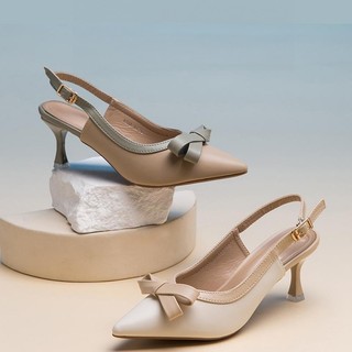 AE New VDEN Pointed Stiletto Heels Mid Heel (2INCH) New Korea Women Shoes Bow Shoe Buckle