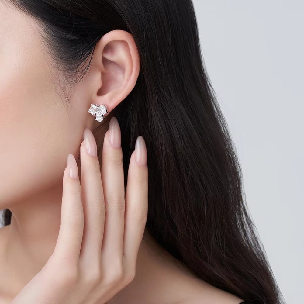 total 6ct moissanite diamond face earrings Three Multi Shape Emerald/oval/Drop Moissanite Diamond Ea