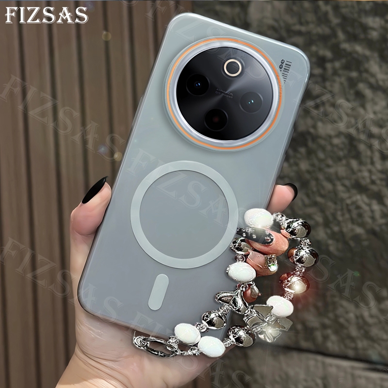 แม่เหล็กโปร่งแสง Matte Hard ปลอกสําหรับ iQOO Z10 5G Z10 Turbo Neo 10 5G 13 5G 12 5G เคสโทรศัพท์พร้อมผีเสื้อ Anti loss สายรัดข้อมือ (FIZSAS FS022)