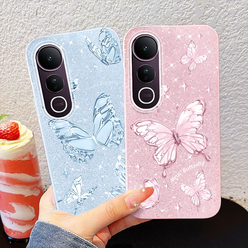 YBDเคสโทรศัพท์สําหรับVivo V60 Lite Y200 Y300 5G V50 Lite V50E 5G V40 Lite Y31 Y21Dขั้นสูงประกายเพชรผีเสื้อประกายผงซิลิโคนเชลล์