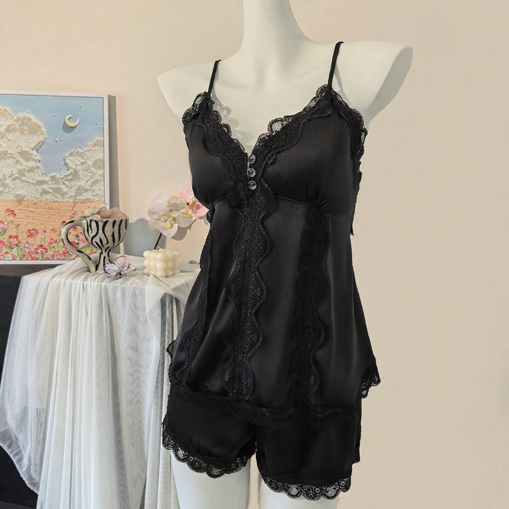 ชุดนอนผ้าไหมน้ำแข็งสำหรับผู้หญิงปี 2025 มีแผ่นรองหน้าอก สไตล์เซ็กซี่และระบายอากาศดี