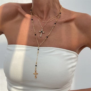 Punk แฟชั่น Retro Zircon Cross สร้อยคอไทเทเนียมเหล็กสร้อยคอผู้หญิงเครื่องประดับวินเทจของขวัญ