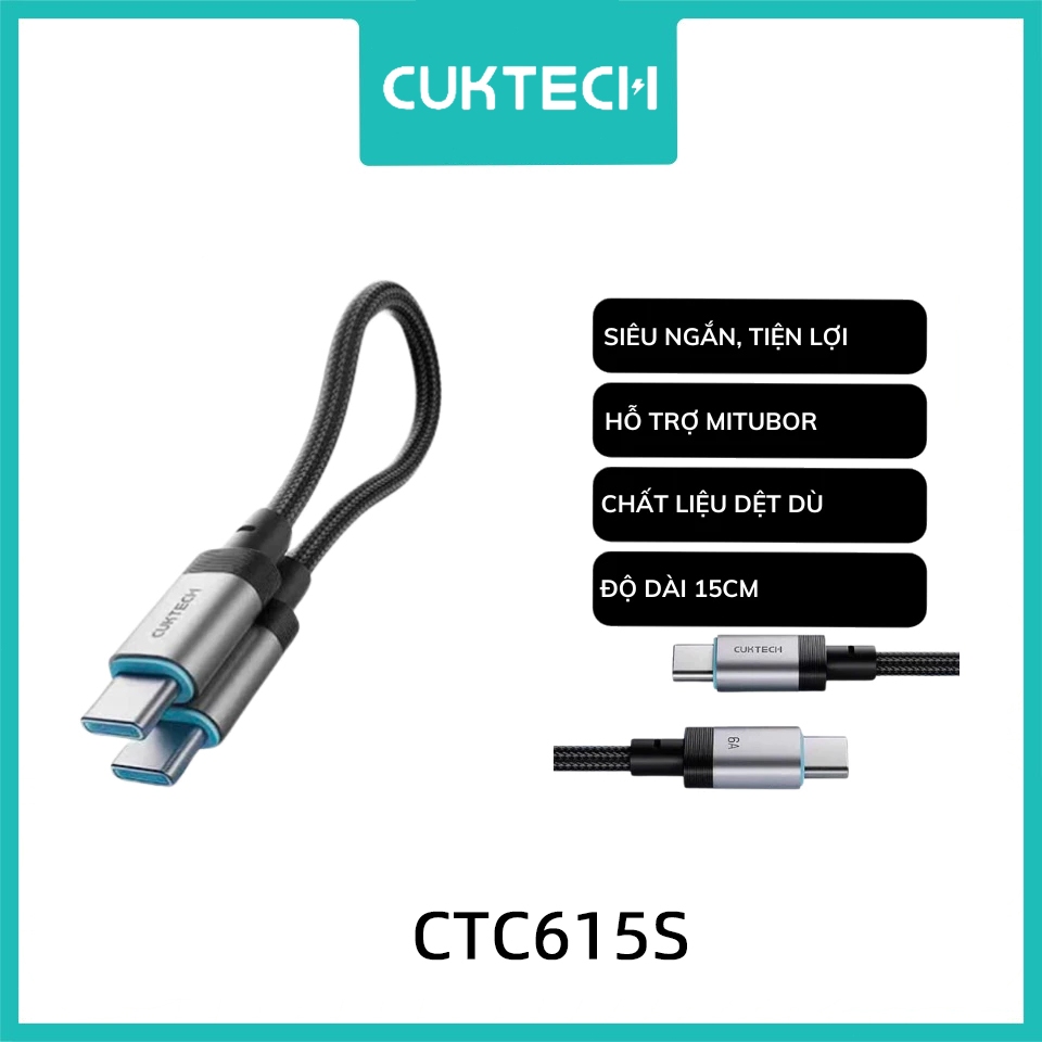 Cuktech CTC615S สายดูดแม่เหล็กสั้น C ถึง C 6A 240w รองรับ Mi Turbro