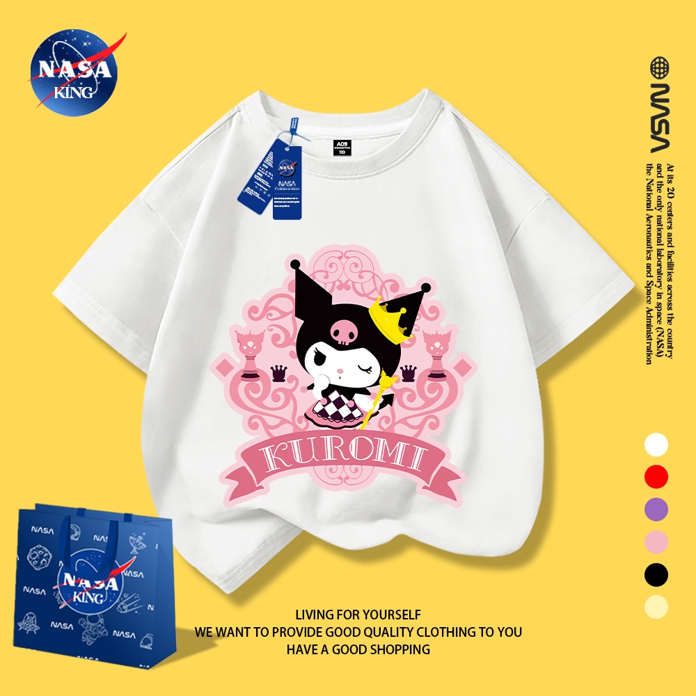 NASA เสื้อยืดเด็ก Kuromi แท้ ผ้าฝ้าย 100% ลิขสิทธิ์แท้ ใส่สบาย ระบายอากาศดี แฟชั่นน่ารักยอดนิยม