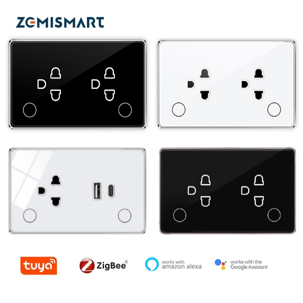 Zemismart สมาร์ท Zigbee Wall Socket,2Gang Outlet/ซ็อกเก็ต + USB Fast Charging 18W + ประเภท C 20W พอร์ต, 16A Wall Plug,APP Timer,Power Monitor Outlet,ทํางานร่วมกับ Tuya/Homekit APP ผ่าน M1/M6 Hub