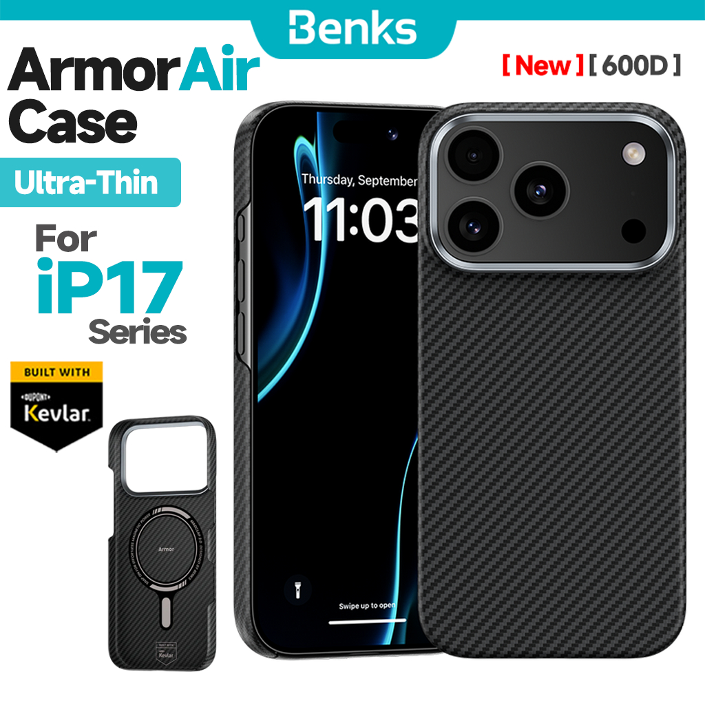 [Benks Official] Benks Magnetic ArmorAir 600D Kevlar Case สําหรับ iphone 17 Pro Max 16 Plus Ultra Slim และน้ําหนักเบาสไตล์มินิมอล Aramid Fiber สีดํา