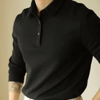 เสื้อยืดแขนยาวคอกลมสไตล์โปโลกันหนาวสำหรับผู้ชาย