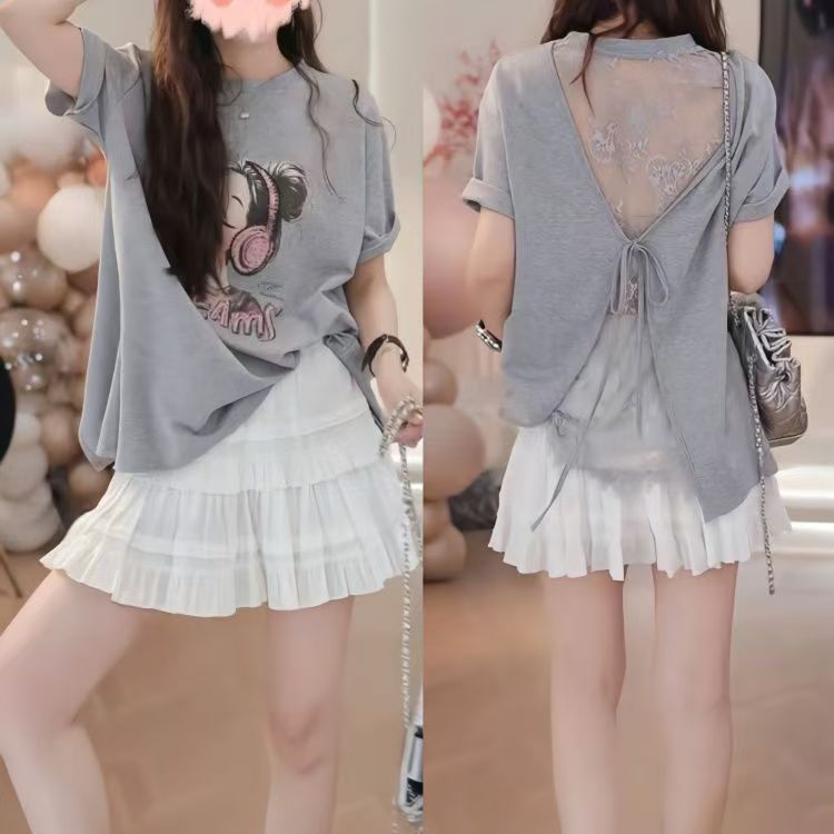 เสื้อลำลองสุภาพสตรีแขนสั้น พิมพ์ลายการ์ตูน สำหรับใส่ในวันสบายๆ