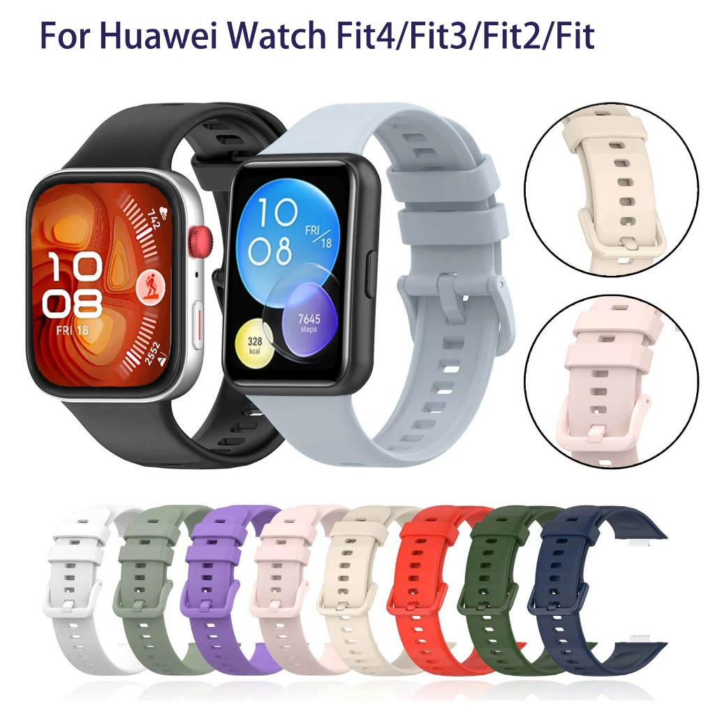 สายรัดซิลิโคนสําหรับ Huawei Watch Fit 4 3 2/Fit ใหม่/SE/รุ่นพิเศษ/Fit2/Fit3/Fit4 Pro รุ่นพิเศษกันน้ํากีฬาวงสายรัดข้อมือแฟชั่นกีฬาเปลี่ยนวงรั้ง