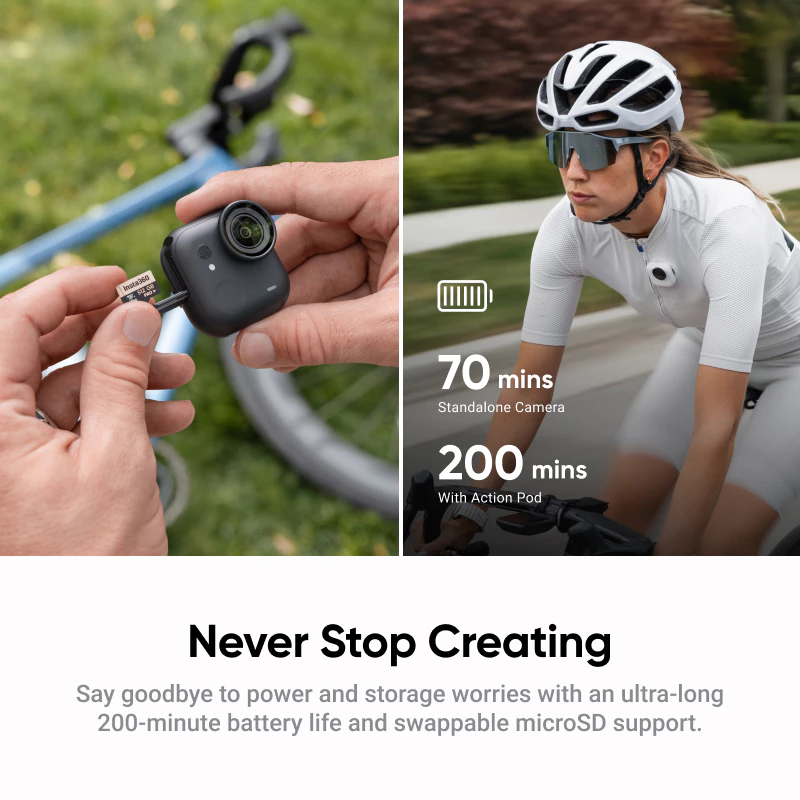 คุณสมบัติของรางวัล Hello Kitty แจกของInsta360 GO Ultra - Tiny Hands-Free 4K Cam, น้ําหนักเบาและพกพา, ความสว่างสูง, Mount Anywhere, FlowState Stabilization thumbnail 9