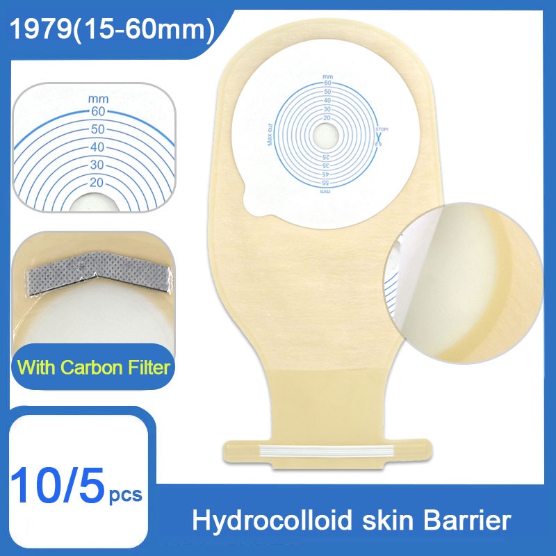 HDR 5 ชิ้น/10 ชิ้น ostomy กระเป๋า 15-60 มิลลิเมตรพร้อมคาร์บอนกรองด้านเดียวไม่ทอ Stoma กระเป๋า Ostomy กระเป๋า