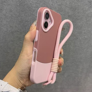 【พร้อมเชือกเส้นเล็ก】หรูหรา 2 in 1 ประกบสีตัดกันซิลิโคนเคสโทรศัพท์เข้ากันได้กับ iPhone 16 Plus iPhone 16 15 14 13 Pro Max เคสกันกระแทกฝาครอบกันชนสุนทรียศาสตร์