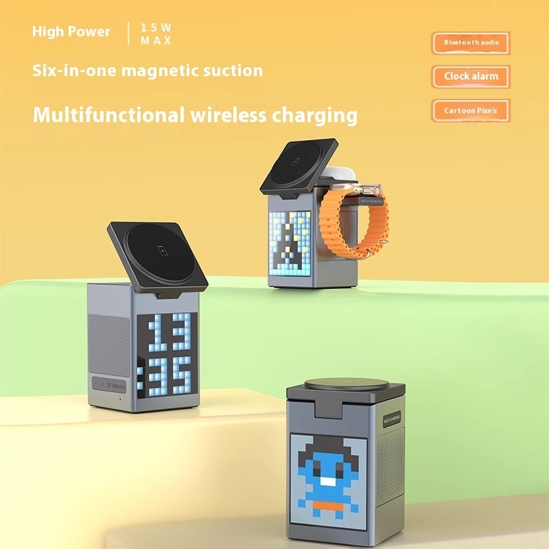 MiLife ไร้สายชาร์จ 6in1 Fast CHARGING Qi2 15W LED Pixel ลําโพงบลูทูธแบบพกพา