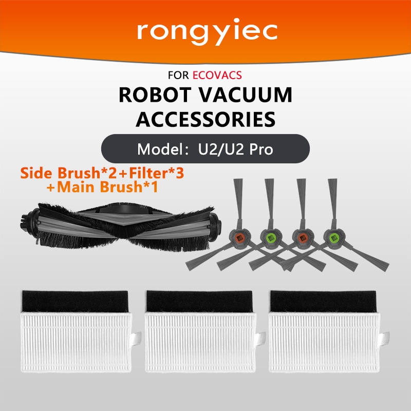 Rongyiec หุ่นยนต์เครื่องดูดฝุ่นแปรงด้านข้าง, แปรงหลักเข้ากันได้กับ ECOVACS DEEBOT OZMO U2,U2 Pro อุป