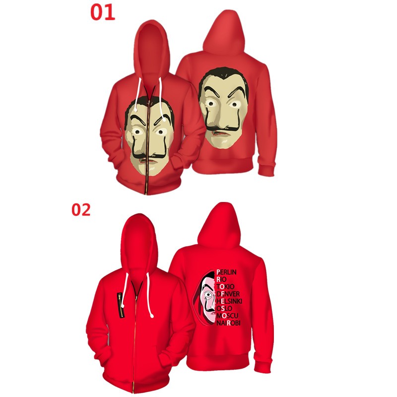 Money Heist.Zipper Hoodie สไตล์แฟชั่น สำหรับทุกเพศ