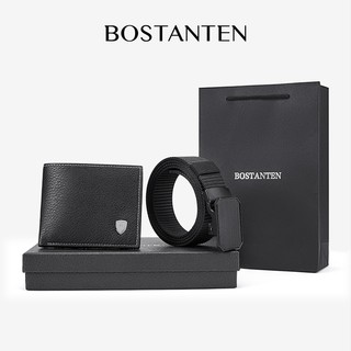 BOSTANTEN เข็มขัดผู้ชายพร้อมกระเป๋าสตางค์ผู้ชาย หนัง PU เซ็ตของขวัญ 2 ชิ้น ใช้งานง่าย