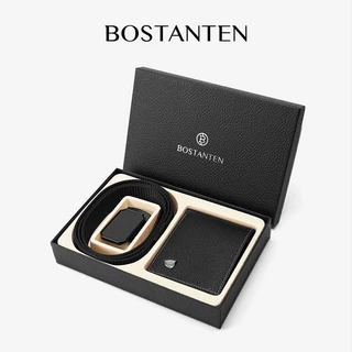BOSTANTEN เข็มขัดผู้ชายพร้อมกระเป๋าสตางค์ผู้ชาย หนัง PU เซ็ตของขวัญ 2 ชิ้น ใช้งานง่าย