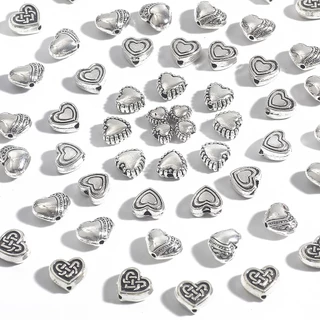 CHARMS ลูกปัดรูปหัวใจโบราณสีเงินสําหรับทําเครื่องประดับ 20-50 ชิ้น