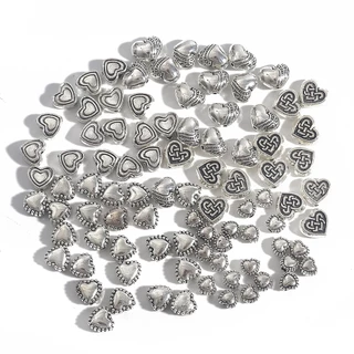 CHARMS ลูกปัดรูปหัวใจโบราณสีเงินสําหรับทําเครื่องประดับ 20-50 ชิ้น
