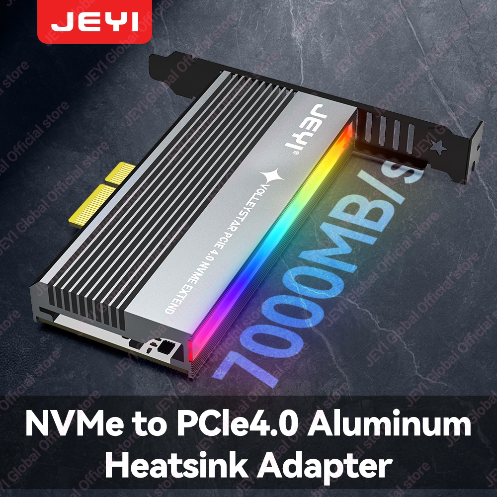 Jeyi VolleyStar อะแดปเตอร์ PCIe เป็น NVMe พร้อมฮีทซิงค์อลูมิเนียม M.2 RGB PCIe 4.0 การ์ด พร้อมตัวยึด 1/2U