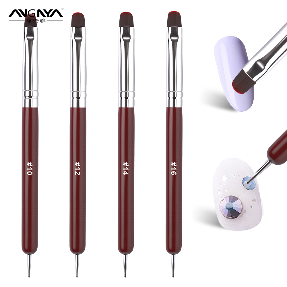 ANGNYA French Nail Art Brush Dual End Nail Art Dotting Pen อะคริลิควาด Rhinestone เจลภาพวาดเล็บเครื่องมือ