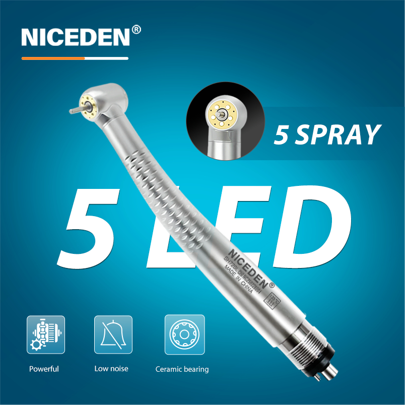 Niceden Dental LED Handpiece 5 LED Handpiece ความเร็วสูง Shadowless Air Turbine 2/4 หลุม