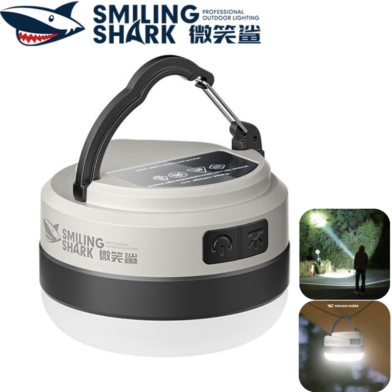 มินิโคมไฟ LED camping SMLING SHARK  กันน้ำ 6 โหมดสีขาวและสีเหลือง ชาร์จได้ด้วย Type-C LY8249