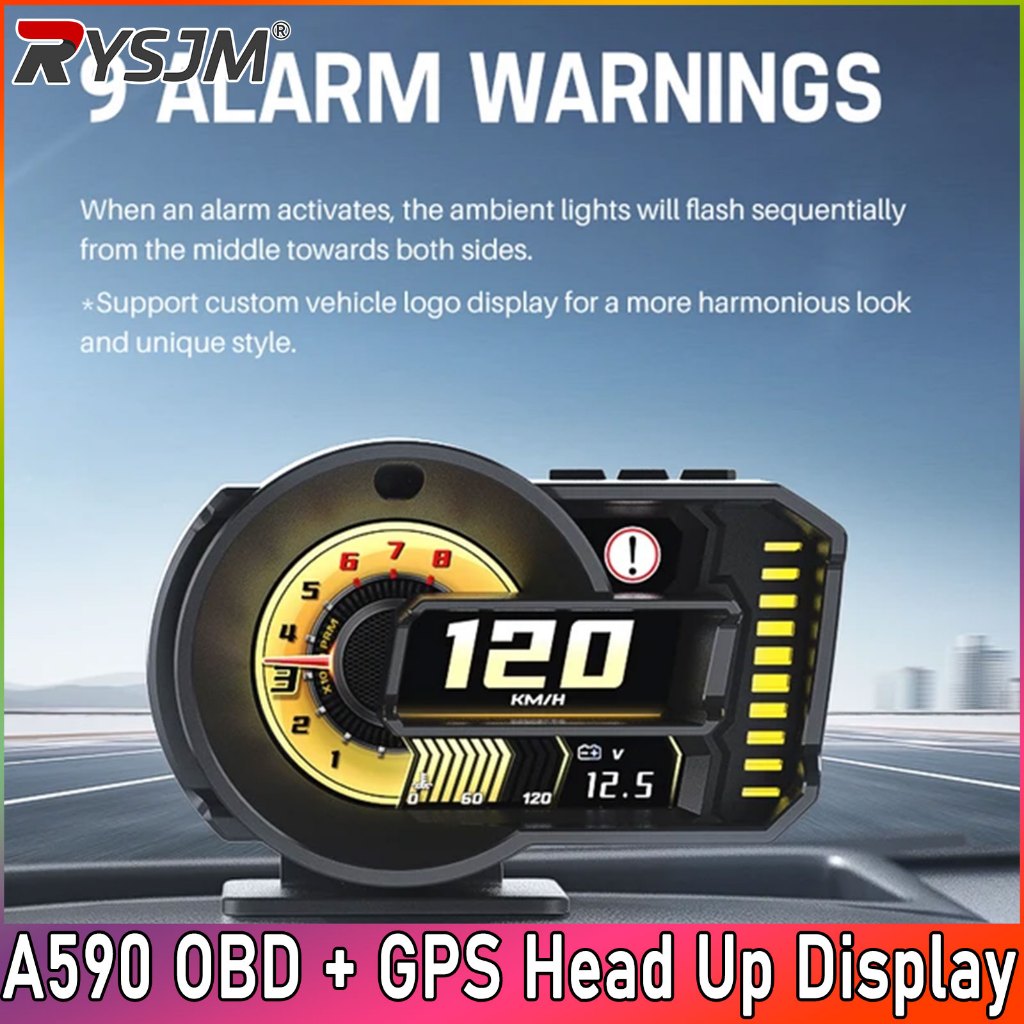 A590 OBD + GPS Dual System Head Up Display รถ HUD Gauge ดิจิตอล OBD2 เครื่องสแกนเนอร์นาฬิกาปลุกวัดคว