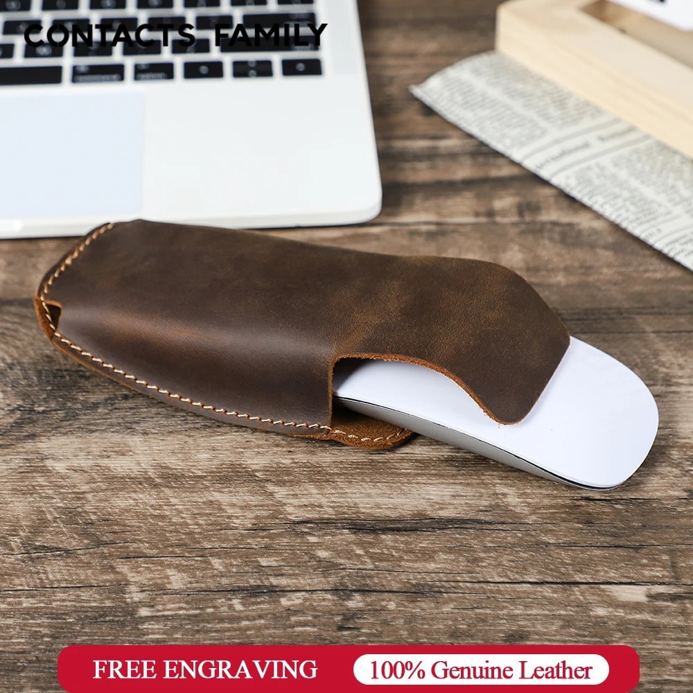 CONTACTS FAMILY กระเป๋าเก็บเมาส์สําหรับเล่นเกมหนังแท้เคสป้องกันสําหรับ Apple Magic Mouse 3 / 2 / 1 กระเป๋าเดินทางกระเป๋า