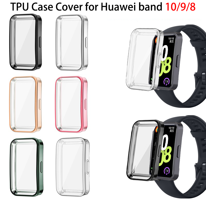 เคสtpuสําหรับhuawei band 10 9 8 กรอบป้องกันหน้าจอนาฬิกาElectroplatingแบบนุ่มคลุมทั้งหมด
