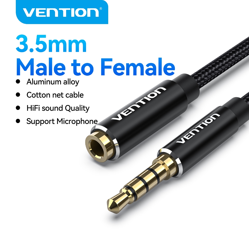 Vention สายสัญญาณเสียงชายกับหญิงขนาด 3.5 มม. สายเคเบิลต่อขยายเสียง TRRS Hifi Clear Audio รองรับไมโครโฟนการควบคุมในสาย
