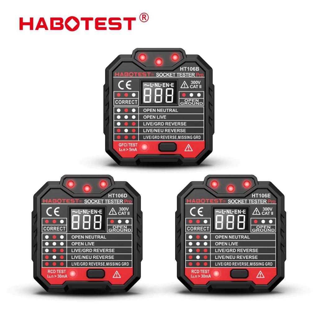 HABOTEST HT106 เครื่องทดสอบเต้ารับเครื่องตรวจจับแรงดันไฟฟ้าไฟฟ้า Circuit Breaker Finder Ground Zero Line Polarity Phase Check