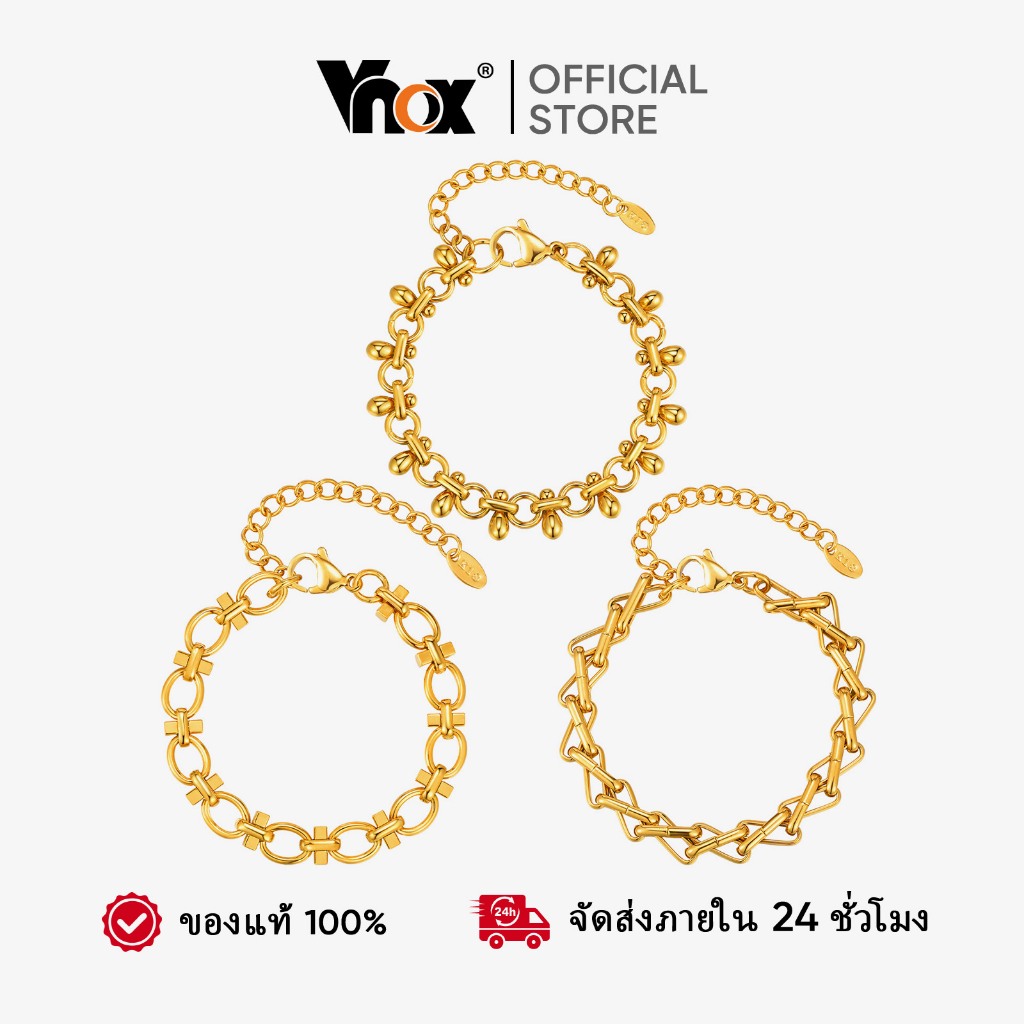 Vnox Gold Handmade Chain เรขาคณิตสร้อยข้อมือ,สแตนเลสโลหะกันน้ําผู้หญิง Link สร้อยข้อมือเครื่องประดับ