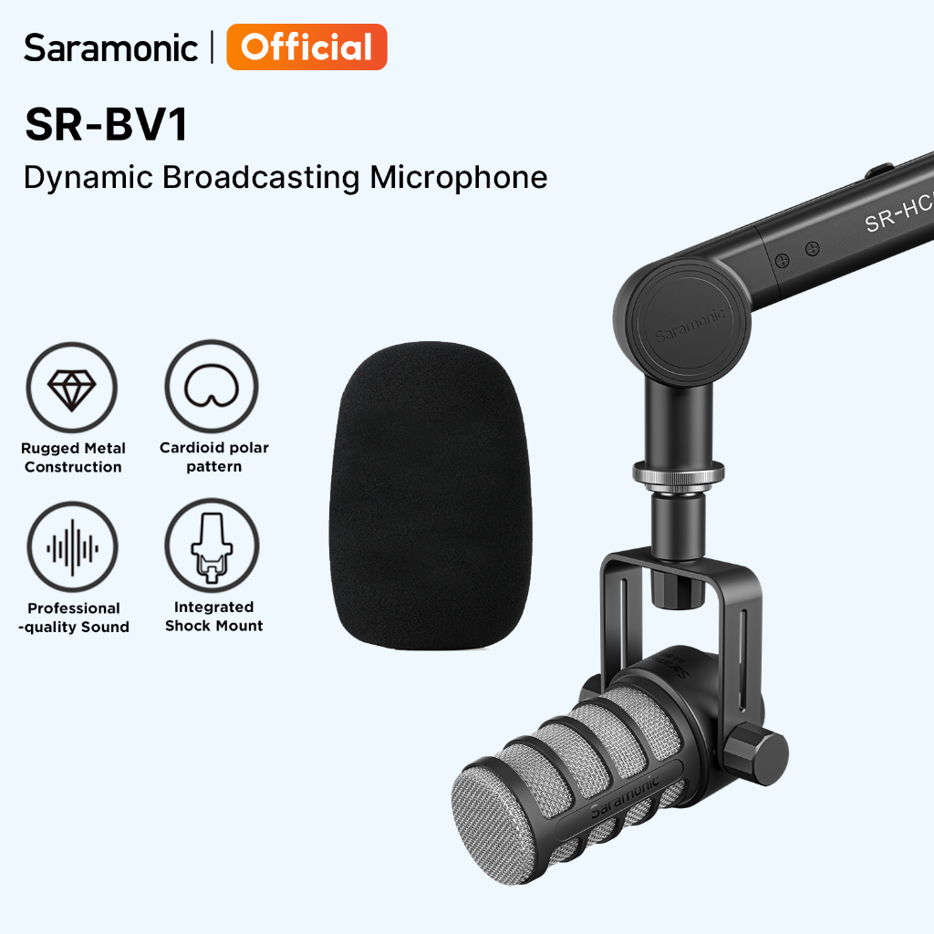Saramonic SR-BV1 ไมโครโฟนตั้งโต๊ะไดนามิกแบบคาร์ดิออยด์สําหรับสตรีมมิ่งสด Podcasting Recording Studio