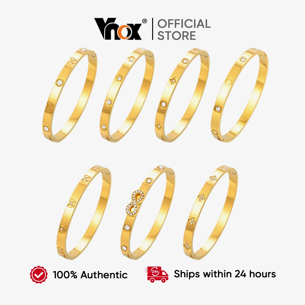 Vnox Zircon Cubic Openable กําไลข้อมือสร้อยข้อมือผู้หญิง,ทองสแตนเลสคลาสสิกกําไลข้อมือหรูหราเครื่องประดับ