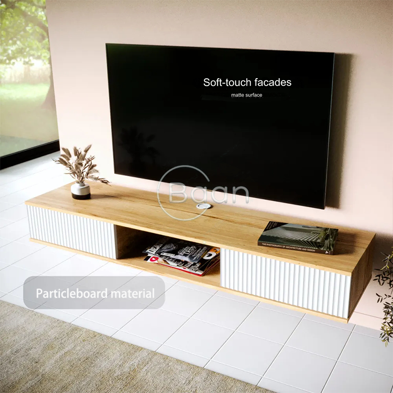 ชั้นวางของตู้วางทีวีกลวงติดผนังพร้อมที่เก็บของด้านข้าง ทีวีตู้ติดผนังเฟอร์นิเจอร์ที่เป็นมิตรต่อสิ่งแวดล้อม ดีไซน์โรงแรม ตู้ - รูปที่ 3