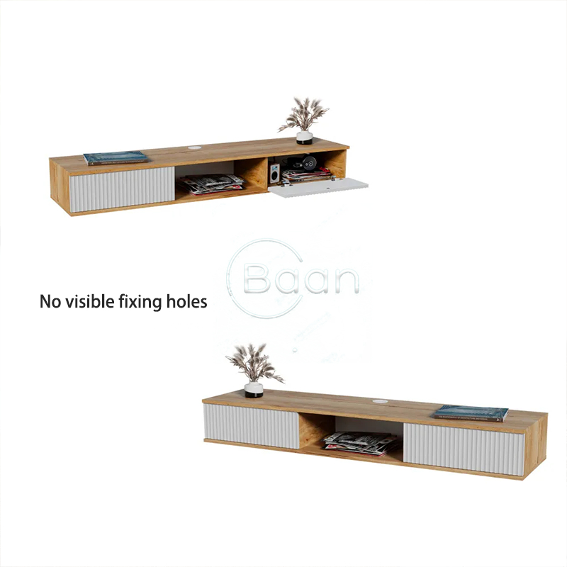 ชั้นวางของตู้วางทีวีกลวงติดผนังพร้อมที่เก็บของด้านข้าง ทีวีตู้ติดผนังเฟอร์นิเจอร์ที่เป็นมิตรต่อสิ่งแวดล้อม ดีไซน์โรงแรม ตู้ - รูปที่ 5