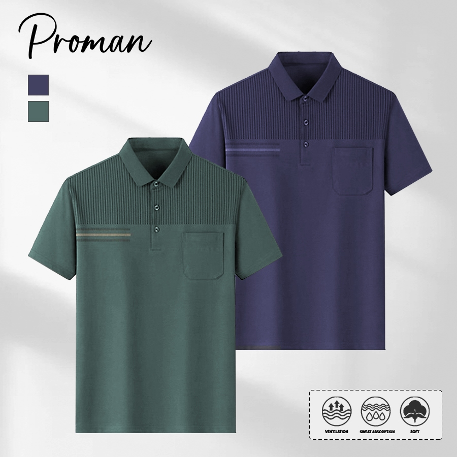 ⚡PROMAN⚡แขนสั้นผ้าฝ้ายผู้ชาย  เสื้อโปโล  ชุดคุณพ่อวัยกลางคน  ลำลอง  แบบหลวม