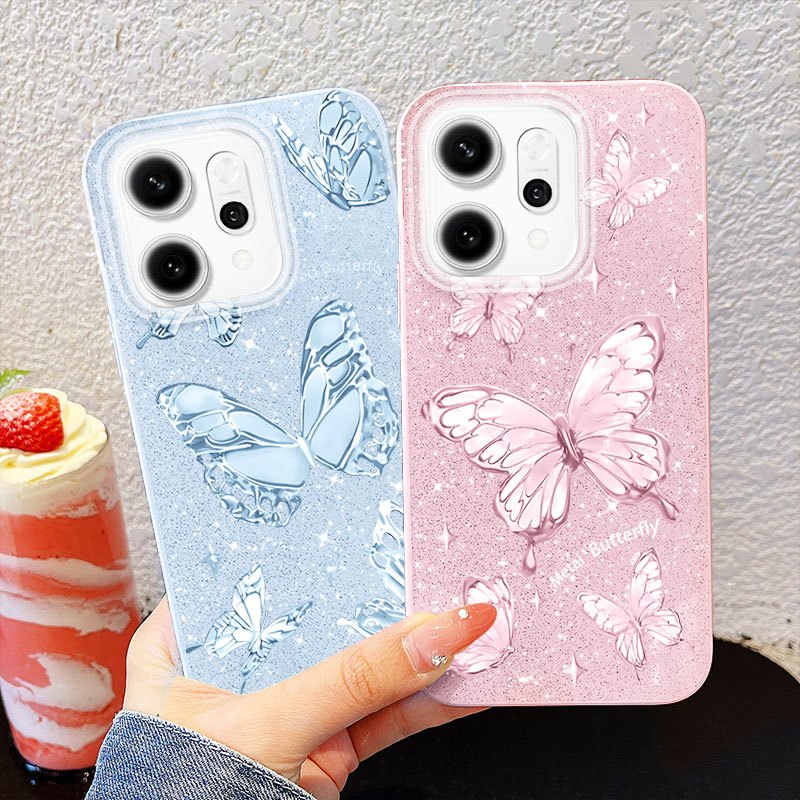 YBDเคสโทรศัพท์สําหรับOPPO A6X A6S A6 Pro Reno 14 Pro Reno 14F 5Gขั้นสูงประกายเพชรผีเสื้อประกายผงซิลิโคนเชลล์