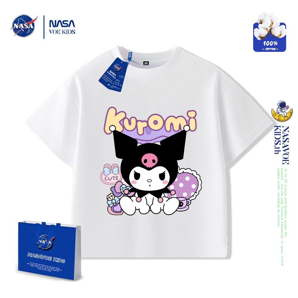 พร้อมส่งภายใน 24 ชม. เสื้อยืดเด็กแขนสั้น ออกแบบโดย kuromi ผ้าฝ้ายแท้ 100%
